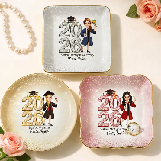 Personalized Crystal Effect Ring Dish - Graduation Gift for Him & Her