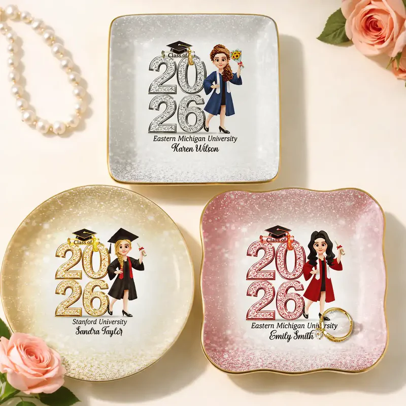 Personalized Crystal Effect Ring Dish - Graduation Gift for Him & Her