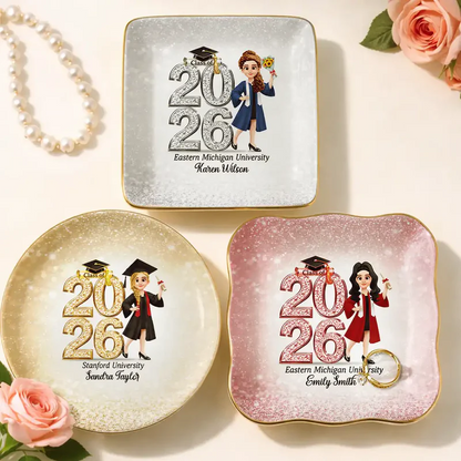 Personalized Crystal Effect Ring Dish - Graduation Gift for Him & Her