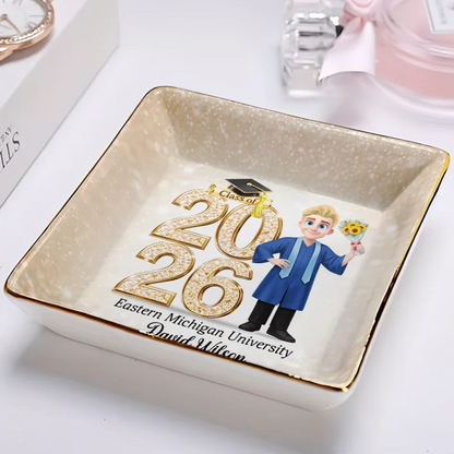 Personalized Crystal Effect Ring Dish - Graduation Gift for Him & Her