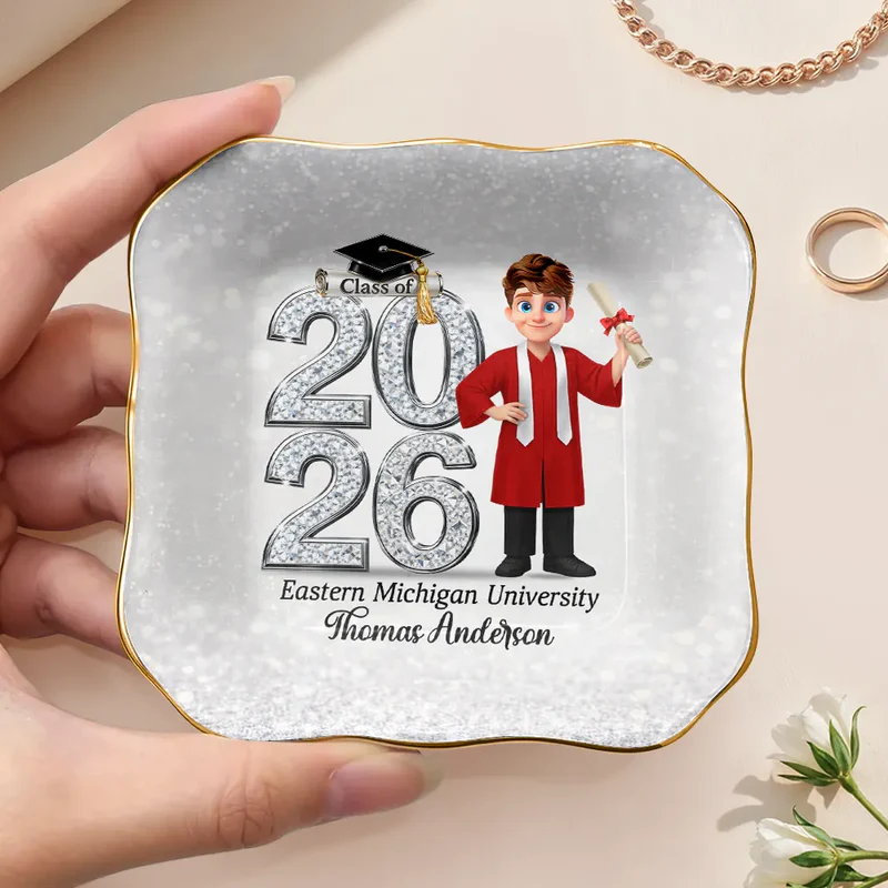 Personalized Crystal Effect Ring Dish - Graduation Gift for Him & Her