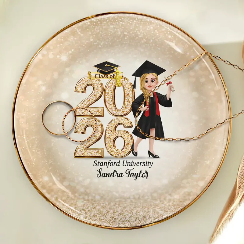 Personalized Crystal Effect Ring Dish - Graduation Gift for Him & Her