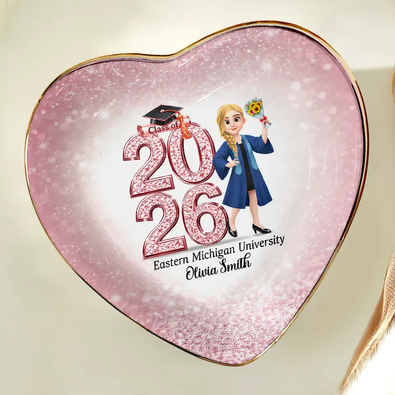 Personalized Crystal Effect Ring Dish - Graduation Gift for Him & Her