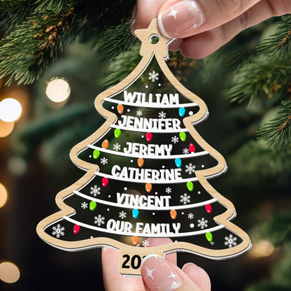 Custom Family Names Christmas Tree - Personalized Wood And Acrylic Ornament