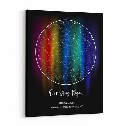 Custom "Our Story Began" Rainbow Star Map Canvas - Personalized Couples Gift