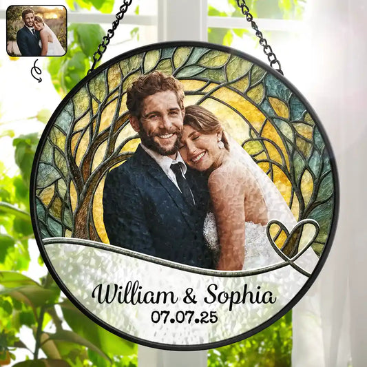 Personalized Stained Glass Window Suncatcher for Couples with personalized design details for meaningful gifting