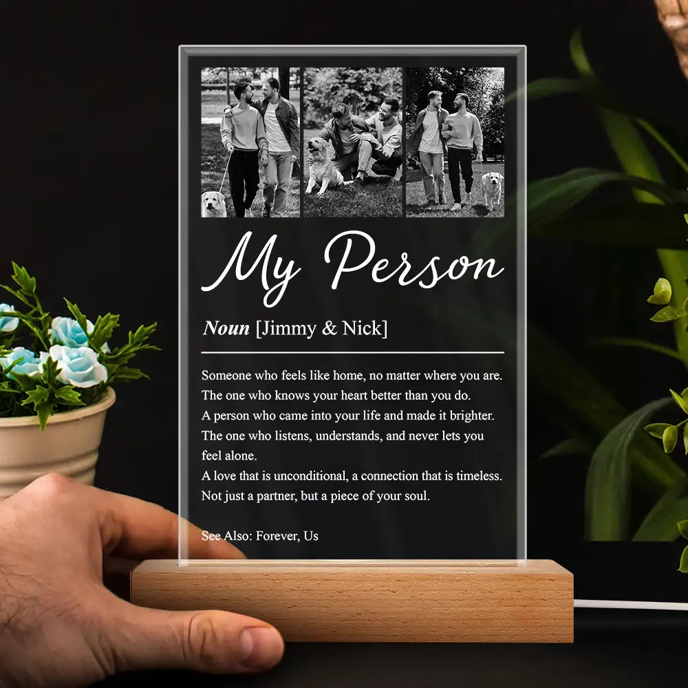 Custom Photo,Gift For Couples,LGBT,Old Couples,Gift For Women,Gift For Men,Gift For Husband,Gift For Wife,Gift For Boyfriend,Gift For Girlfriend,Love - Custom Photo Couple My Person Definition - Personalized 3D Led Light Wooden Base