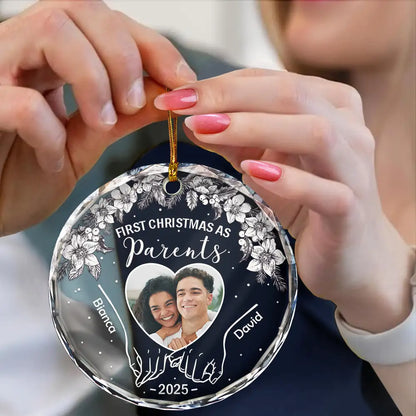 Glass Ornament material and size view - Custom Photo First Christmas Married Glass Ornament