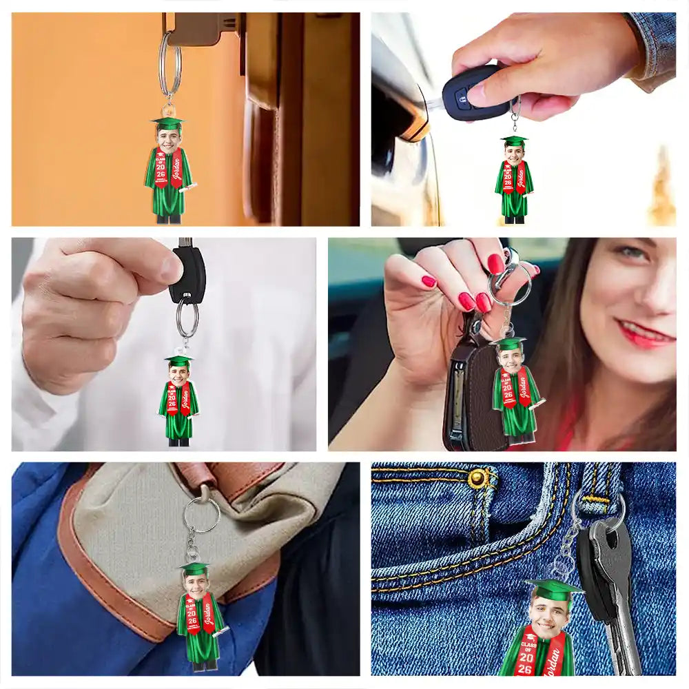 Gift For Yourself,Graduation,Happy - Custom Photo Graduation Cap Gown Stole - Personalized Acrylic Keychain