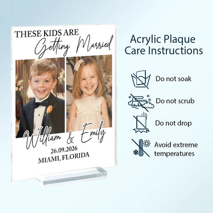 Custom engagement acrylic plaque gift featuring funny childhood couple photo print for wedding image 6