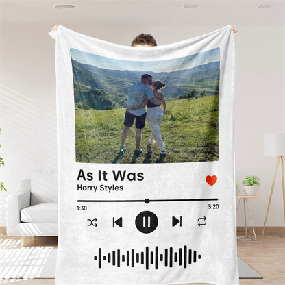 Personalized Couple Photo Blanket with Song - Custom Valentine’s & Anniversary Present