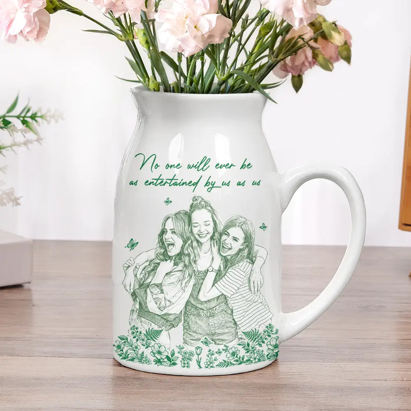 “It Takes A Long Time To Grow An Old Friend” Personalized Ceramic Vase - Custom Photo Pencil Sketch Art