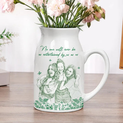 “It Takes A Long Time To Grow An Old Friend” Personalized Ceramic Vase - Custom Photo Pencil Sketch Art