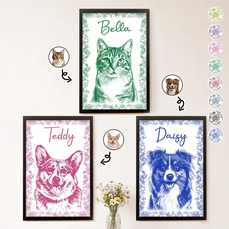 Custom Pencil Sketch Pet Portrait - Personalized Dog & Cat Photo Poster / Canvas