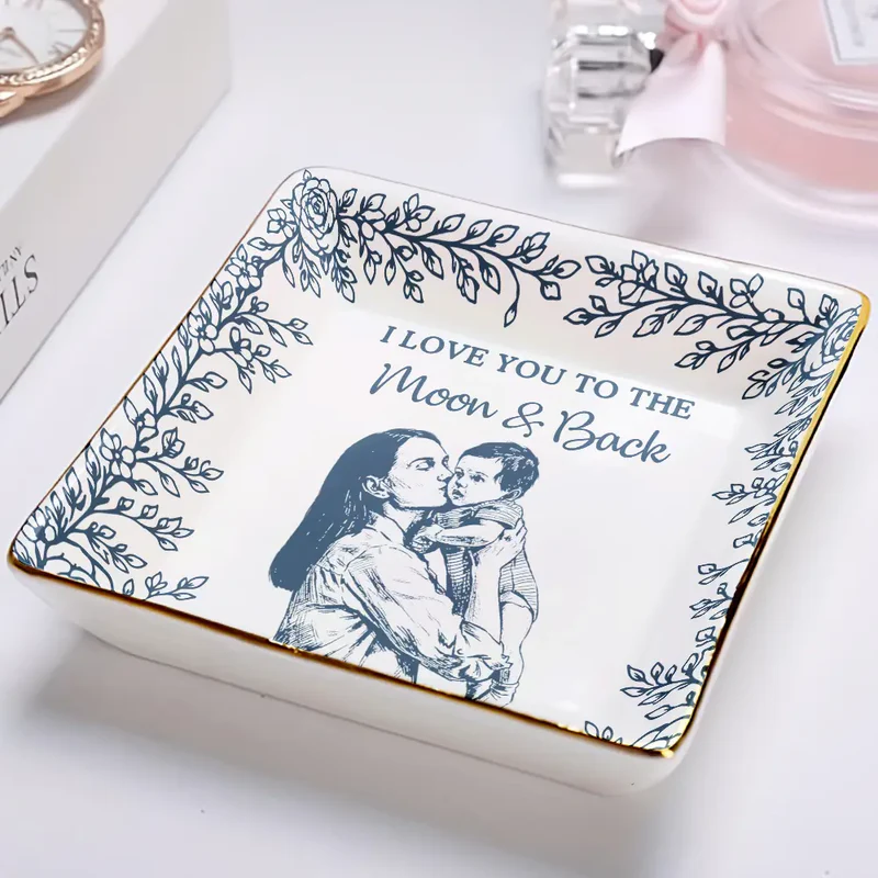 “I Love You” Custom Photo Pencil Sketch Ring Dish - Personalized Gift for Mom & Grandma