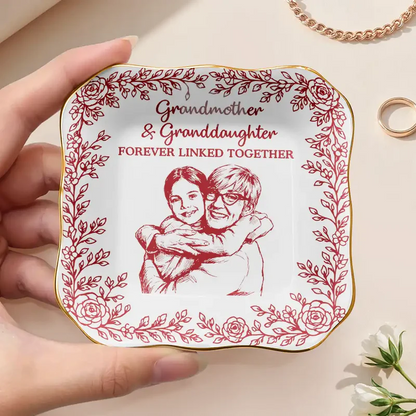 “I Love You” Custom Photo Pencil Sketch Ring Dish - Personalized Gift for Mom & Grandma