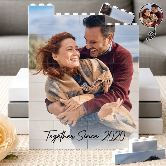 Custom photo couple building brick blocks set displaying a romantic picture - unique anniversary gift for couples