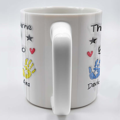 “This Awesome Dad Belongs To” Personalized Coffee Mug - Hands, Heart & Star Design