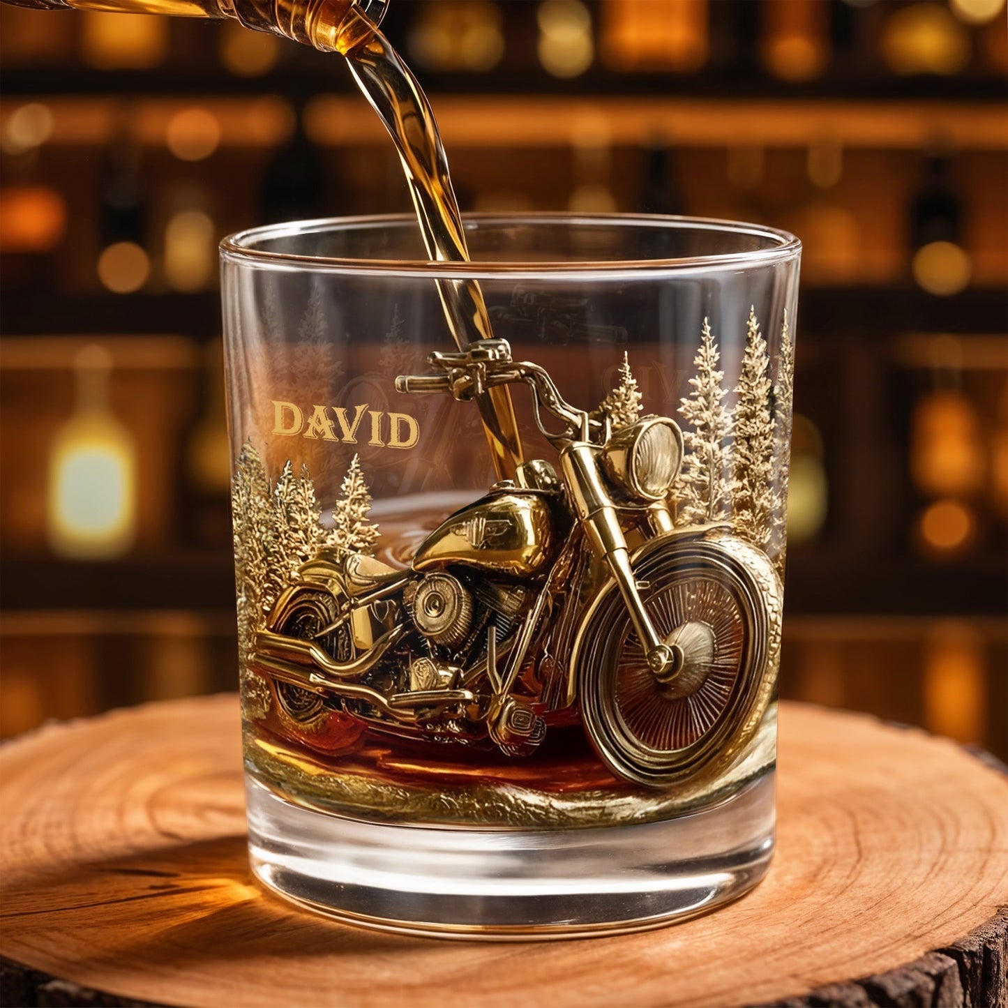 Tumbler material and size view - Personalized Motorcycle Whiskey Glass