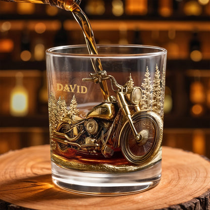 Tumbler material and size view - Personalized Motorcycle Whiskey Glass