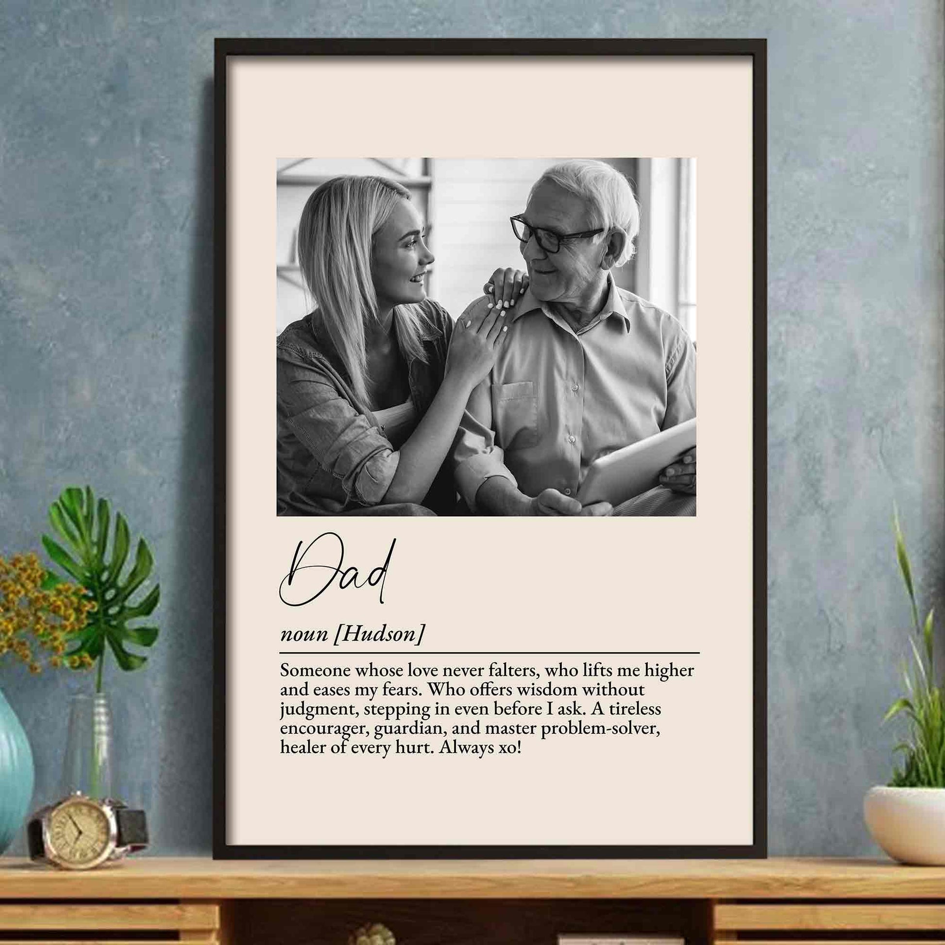 Dad: Noun, Someone Whose Love Never Falters - Personalized Custom Photo Poster / Canvas