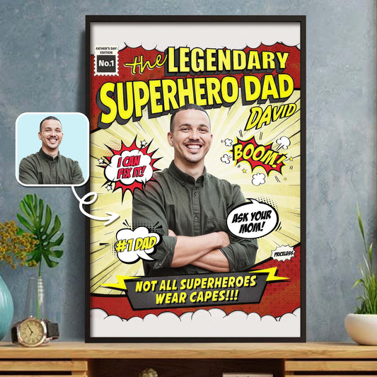 Personalized Superhero Dad Comic Poster for Dad with personalized design details for meaningful gifting