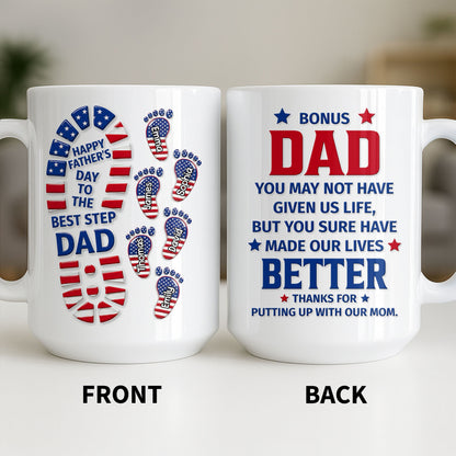 Happy Father’s Day to the Best Step Dad - Personalized Coffee Mug with Flag Footprints