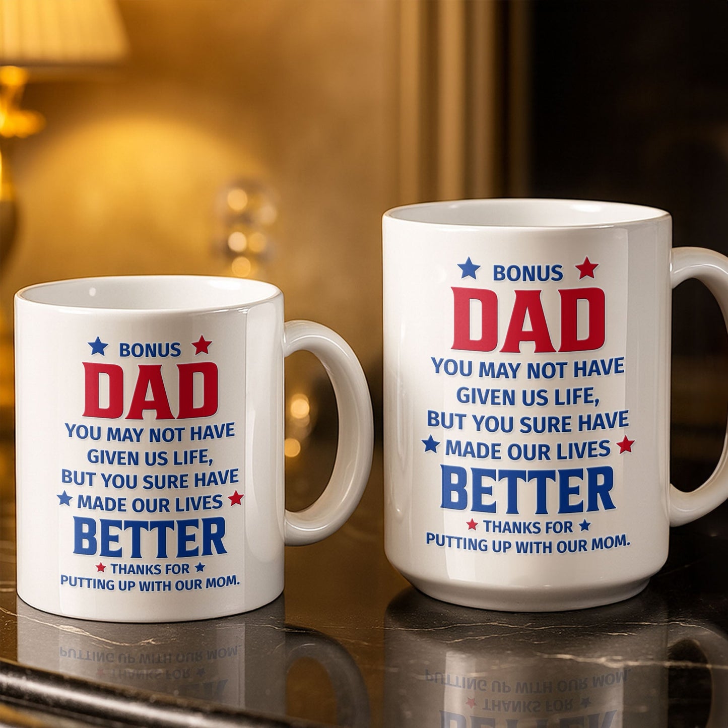 Mug material and size view - Personalized Bonus Dad Mug