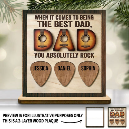 Personalized Best Dad Wood Plaque with custom guitar picks for kids' names - unique Father's Day gift image 6