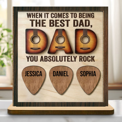 Personalized Best Dad Wood Plaque with custom guitar picks for kids' names - unique Father's Day gift image 7