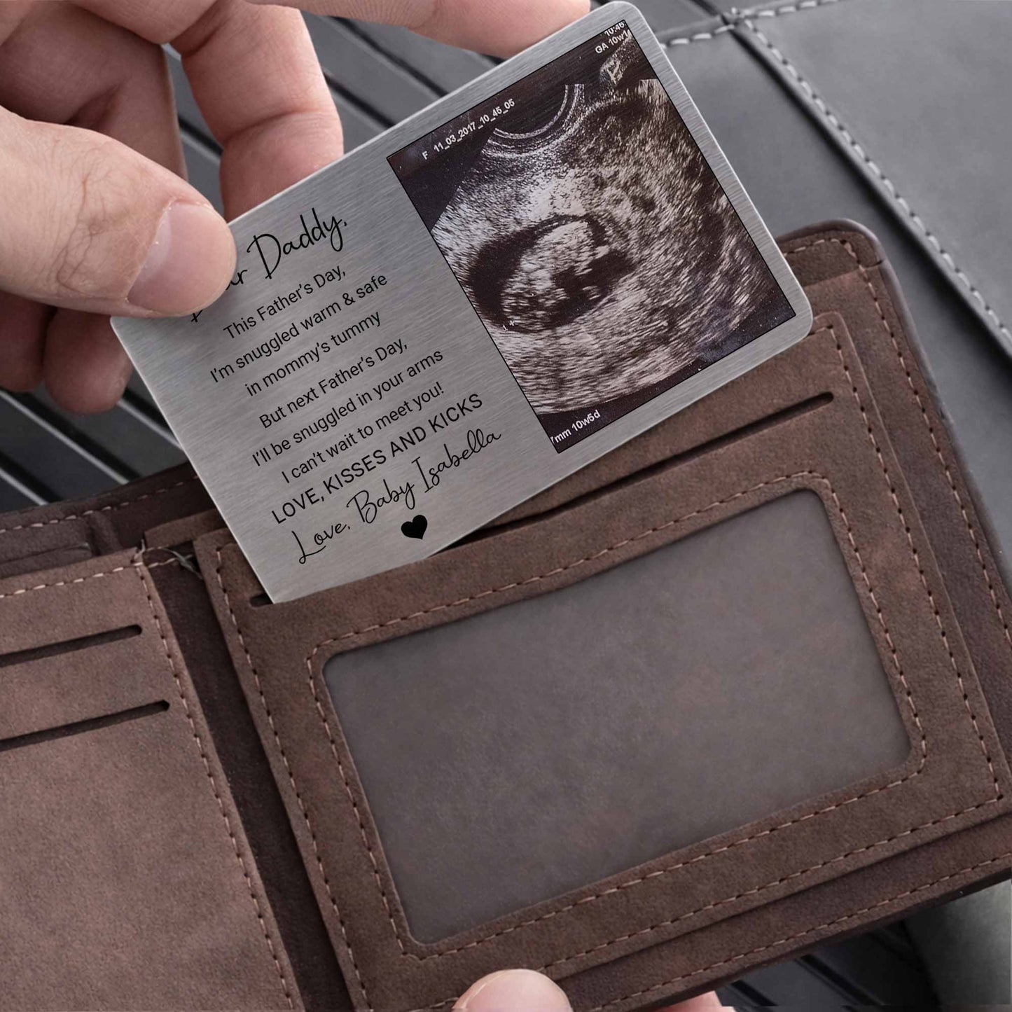 Snuggled In Mommy's Tummy - Personalized Ultrasound Wallet Card for New Dad