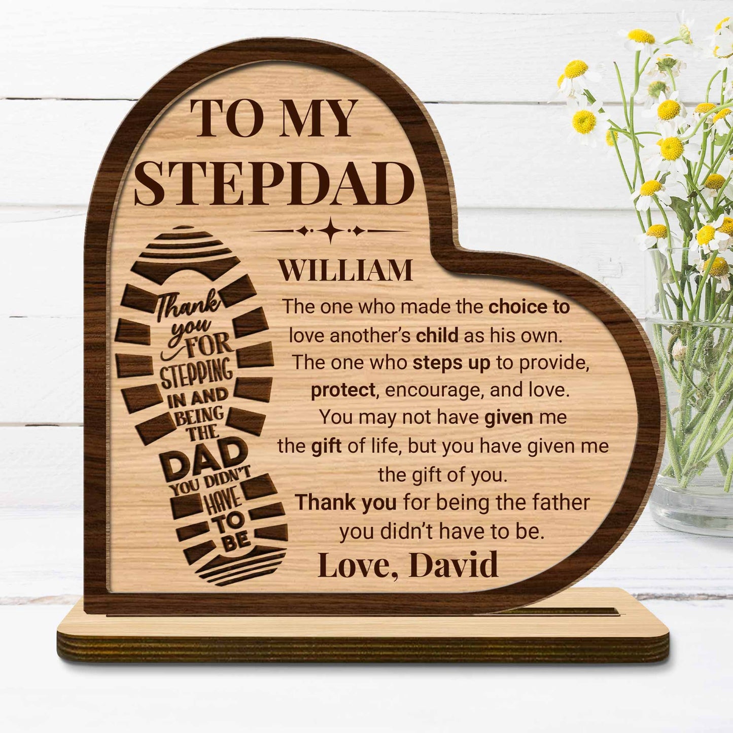 Personalized Stepdad Wood Plaque personalization view for Dad