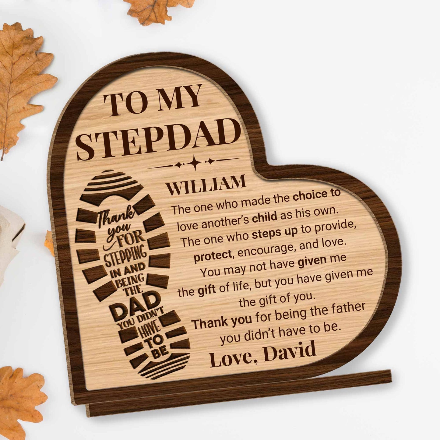 Wood Sign material and size view - Personalized Stepdad Wood Plaque