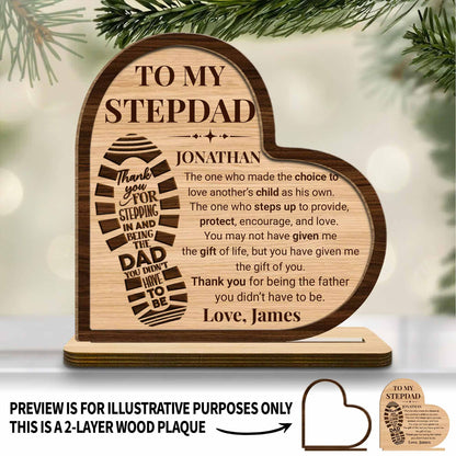 Personalized Stepdad wood plaque with heart boot print and thank you message - custom desk decor gift image 6
