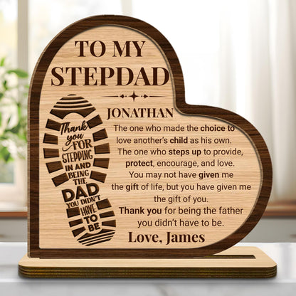 Personalized Stepdad wood plaque with heart boot print and thank you message - custom desk decor gift image 7