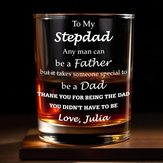 Personalized Stepdad Whiskey Glass for Stepmom / Stepdad with personalized design details for meaningful gifting