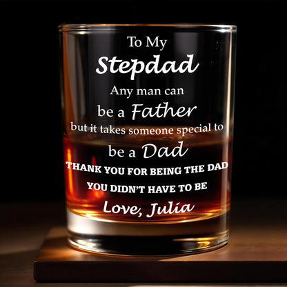 Personalized Stepdad Whiskey Glass for Stepmom / Stepdad with personalized design details for meaningful gifting