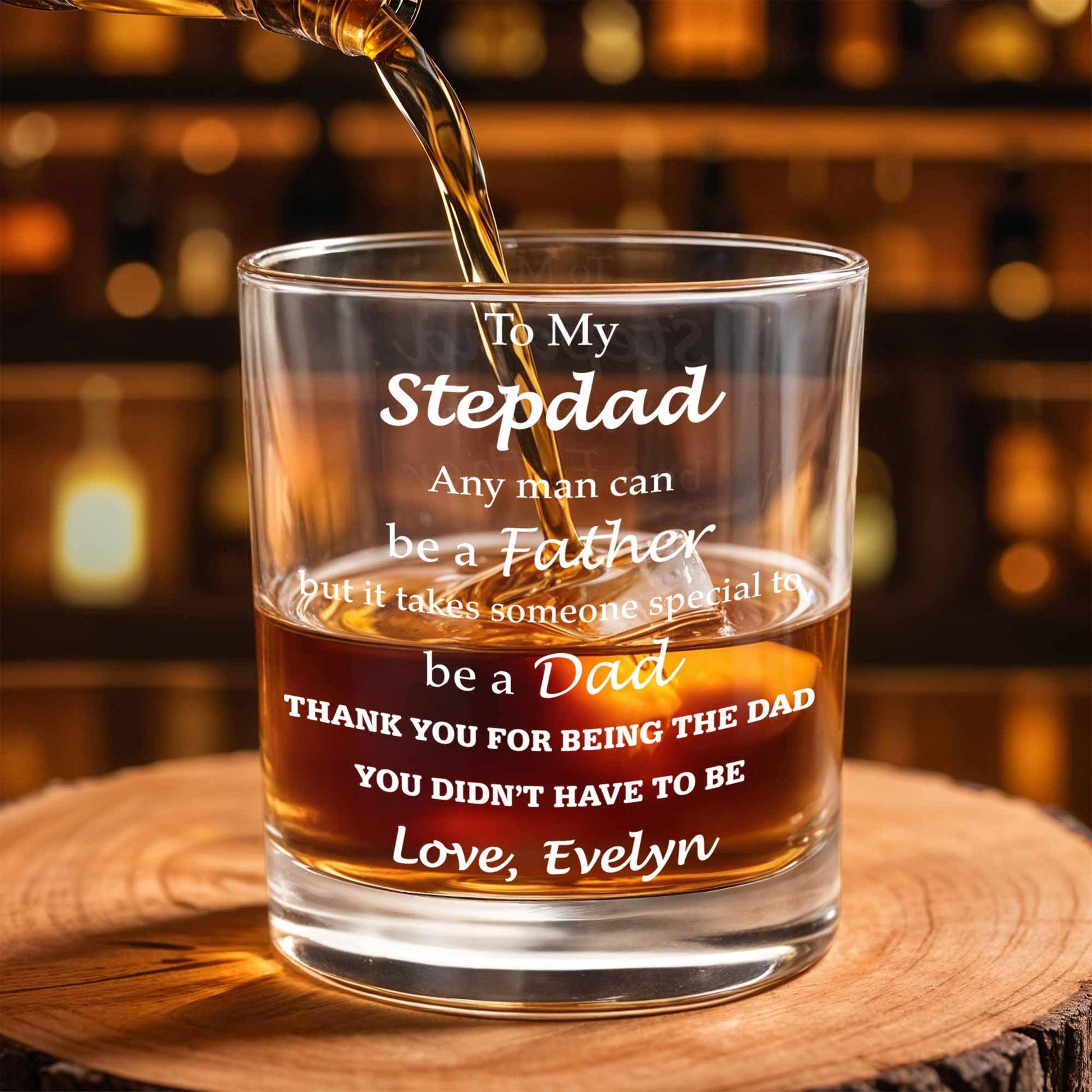 Tumbler material and size view - Personalized Stepdad Whiskey Glass