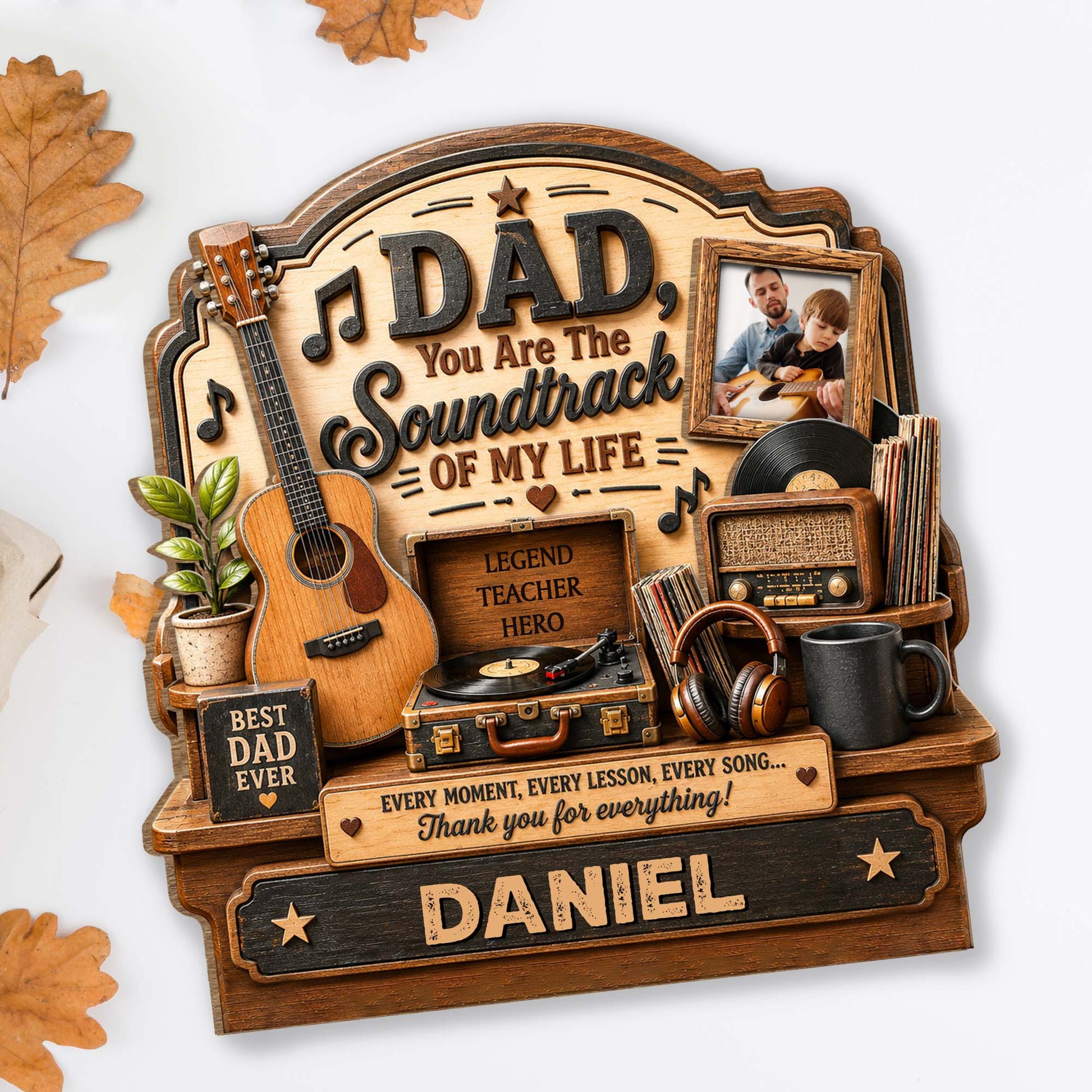 Plaque material and size view - Dad Wood Plaque