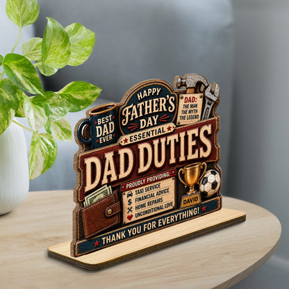 Personalized Dad Duties Wood Plaque personalization view for Dad