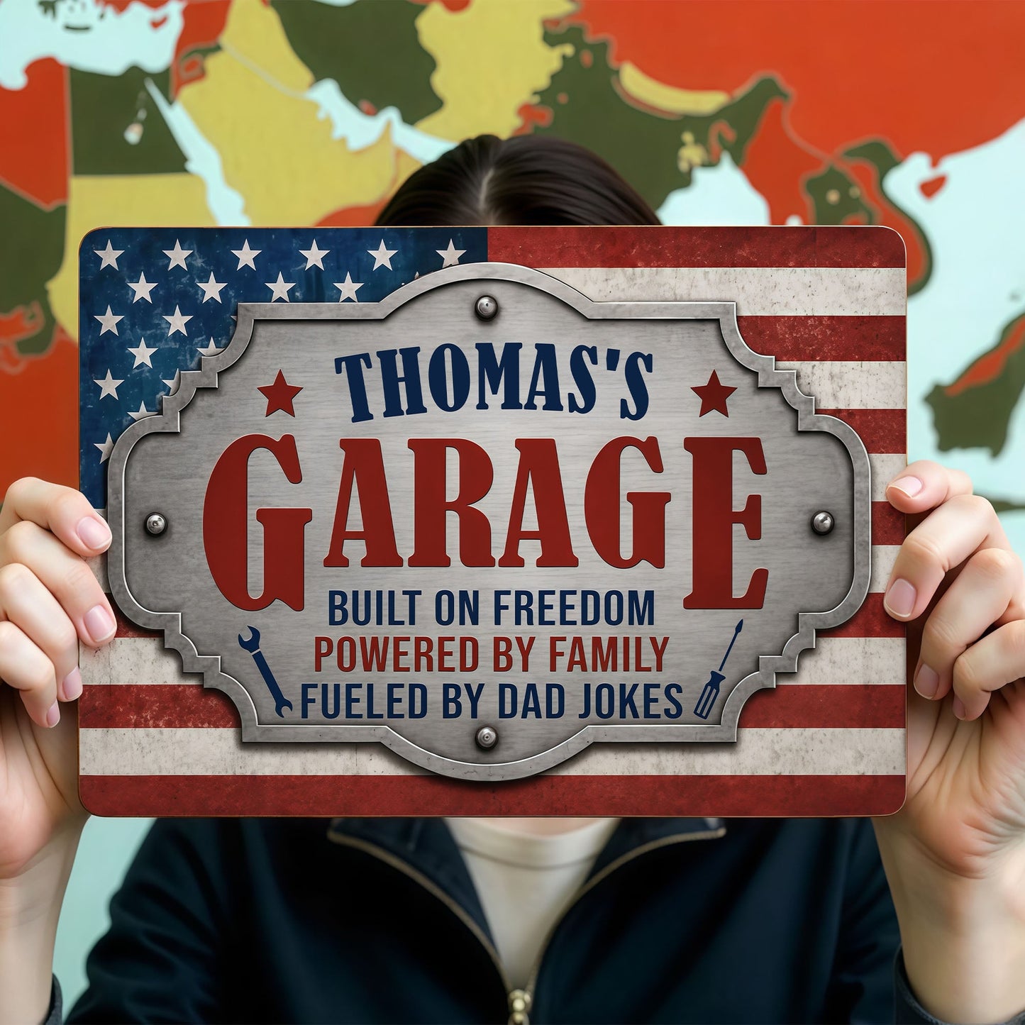 Personalized Garage Metal Sign personalization view for Dad