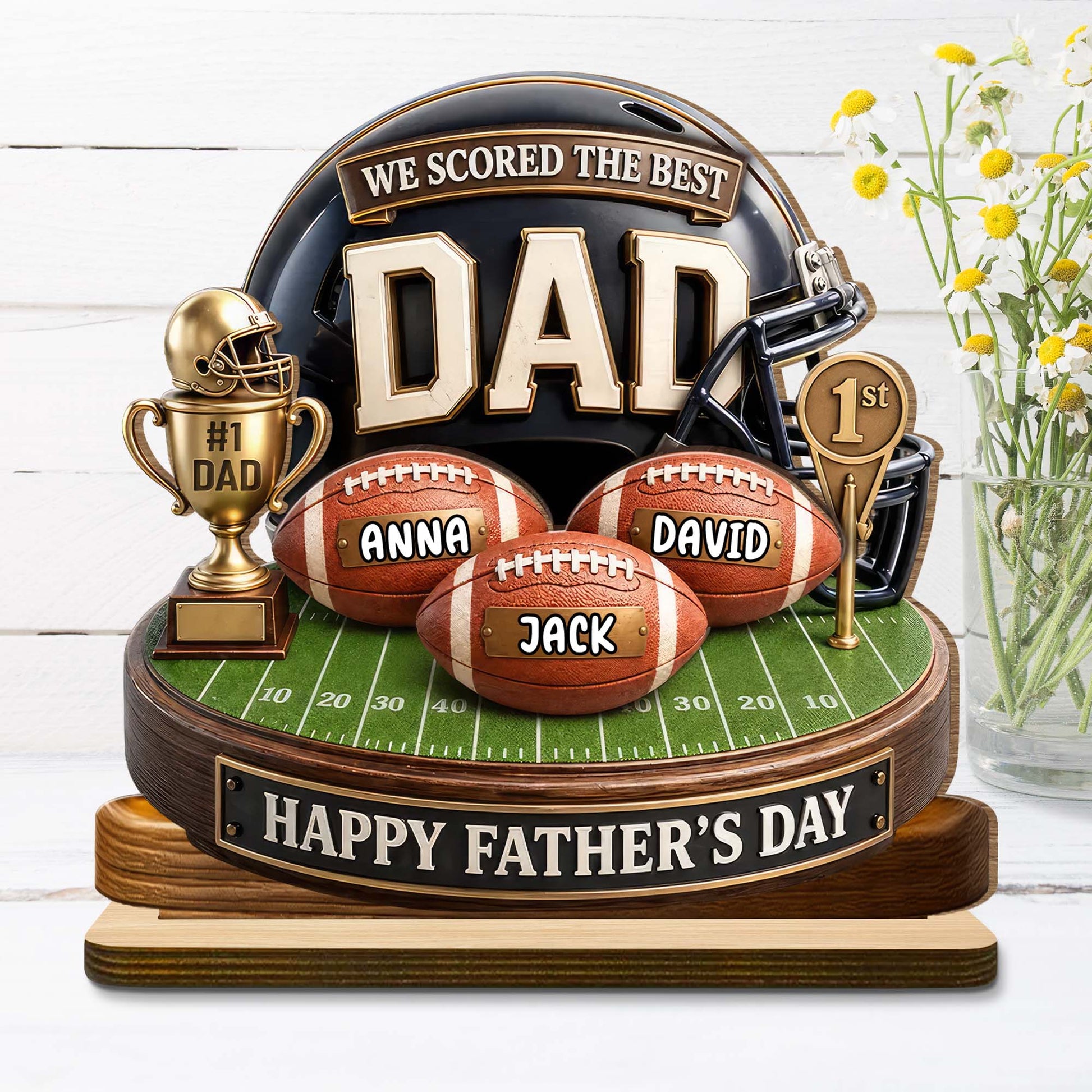 Personalized Football Dad Wood Plaque personalization view for Dad