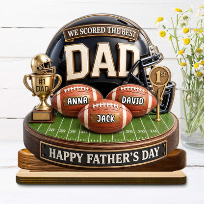 Personalized Football Dad Wood Plaque personalization view for Dad