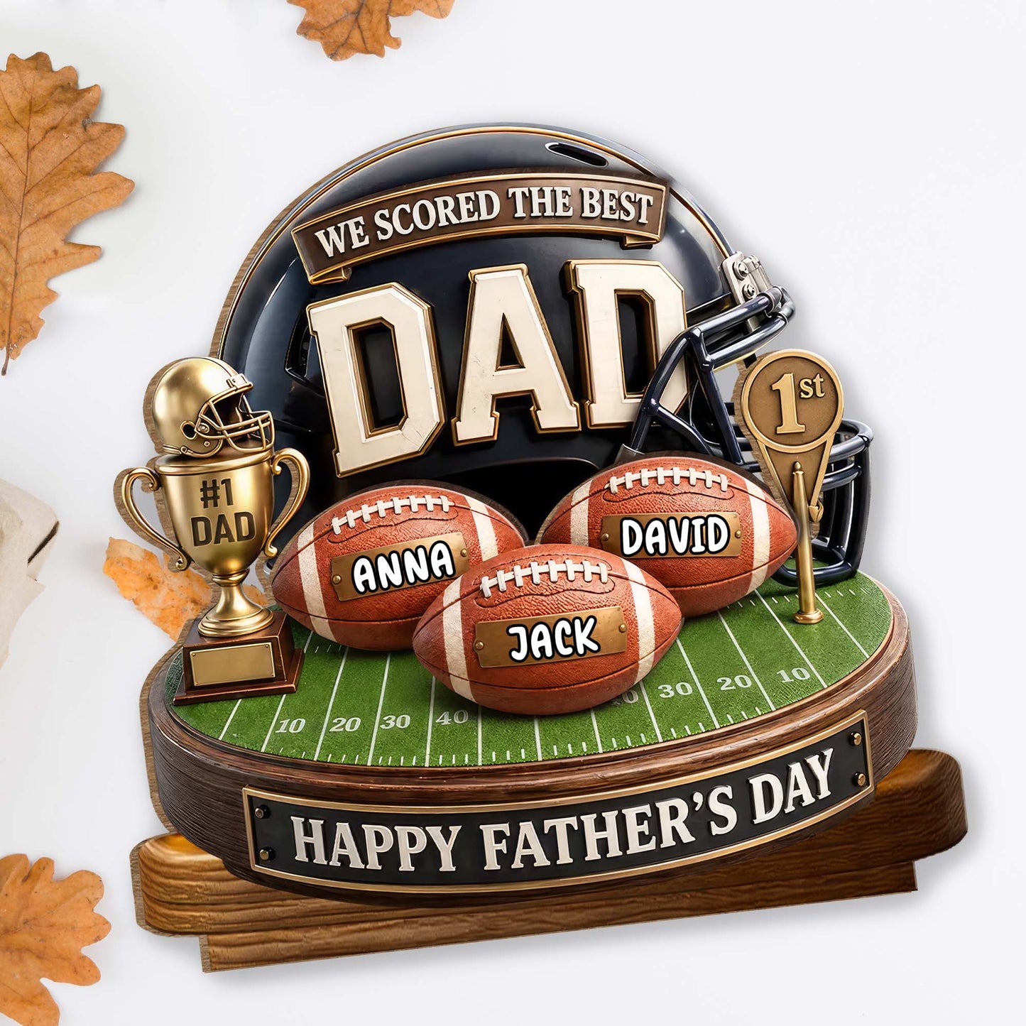Plaque material and size view - Personalized Football Dad Wood Plaque