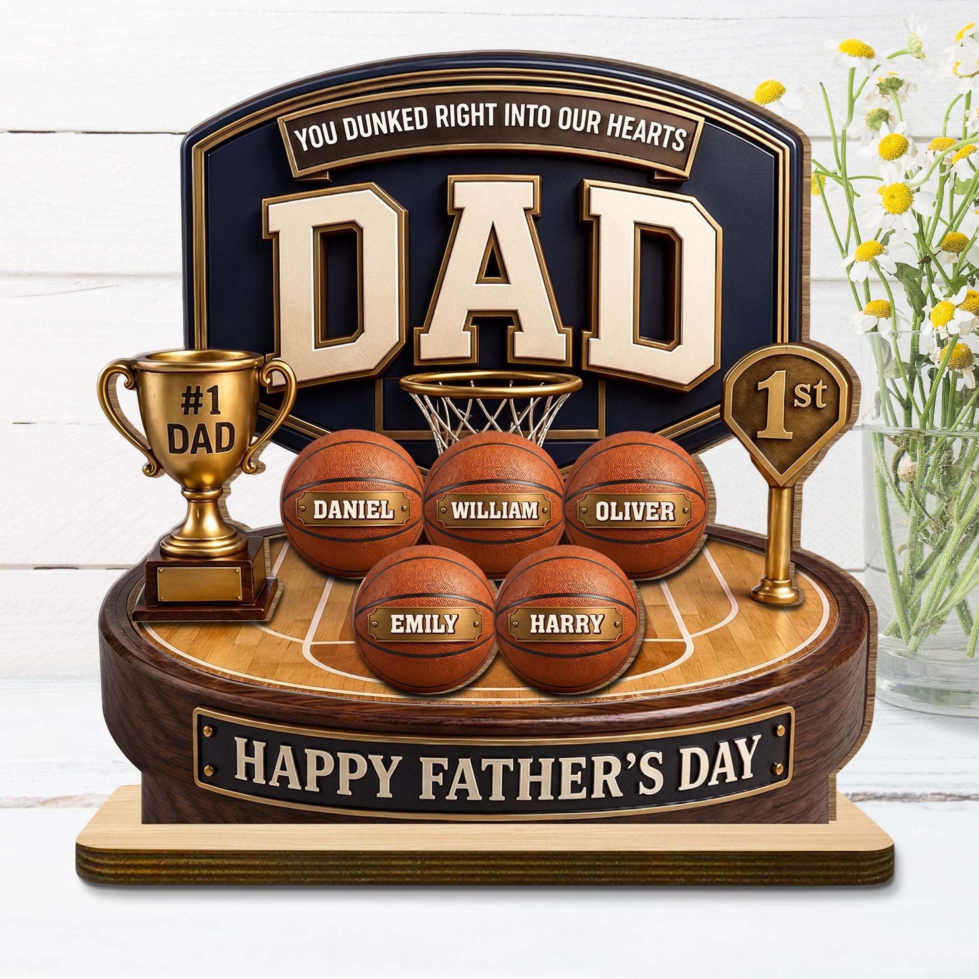 Personalized Dad Basketball Wood Plaque personalization view for Dad