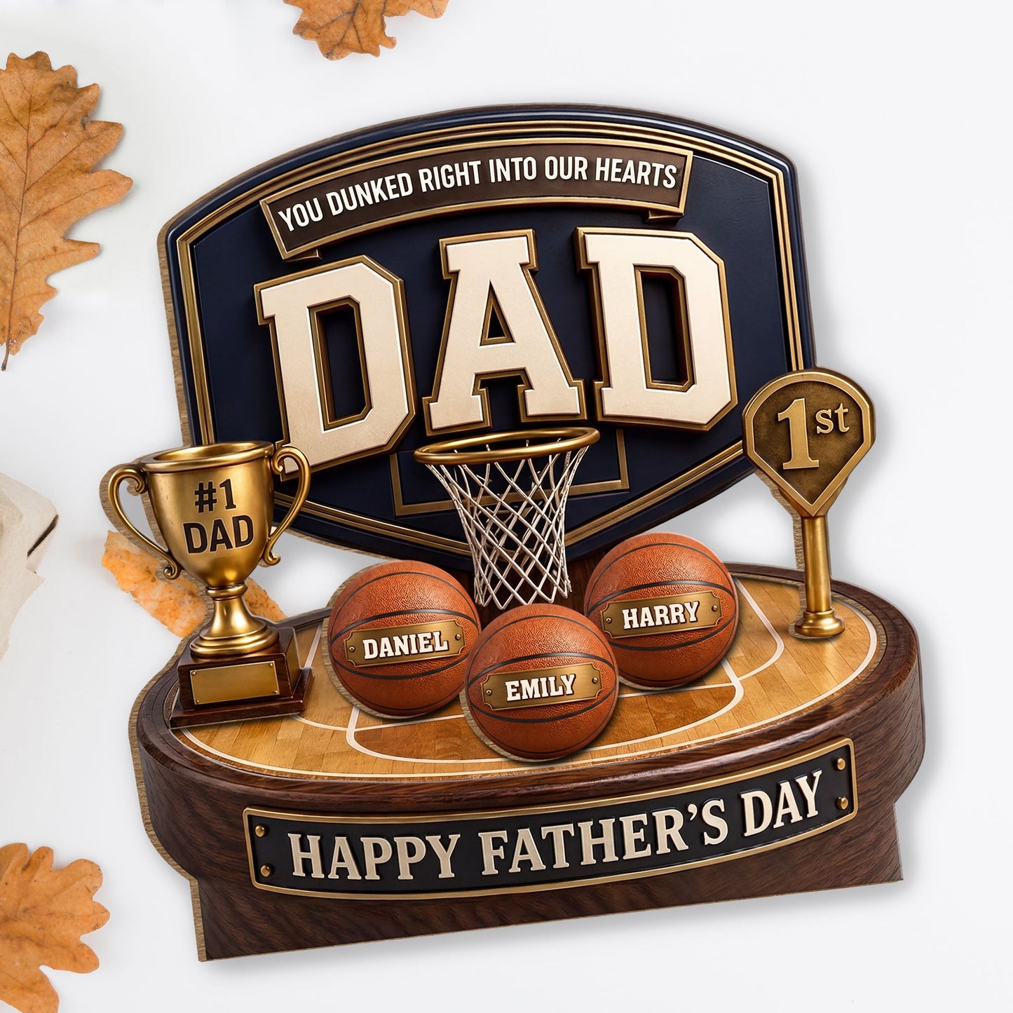 Wood Sign material and size view - Personalized Dad Basketball Wood Plaque