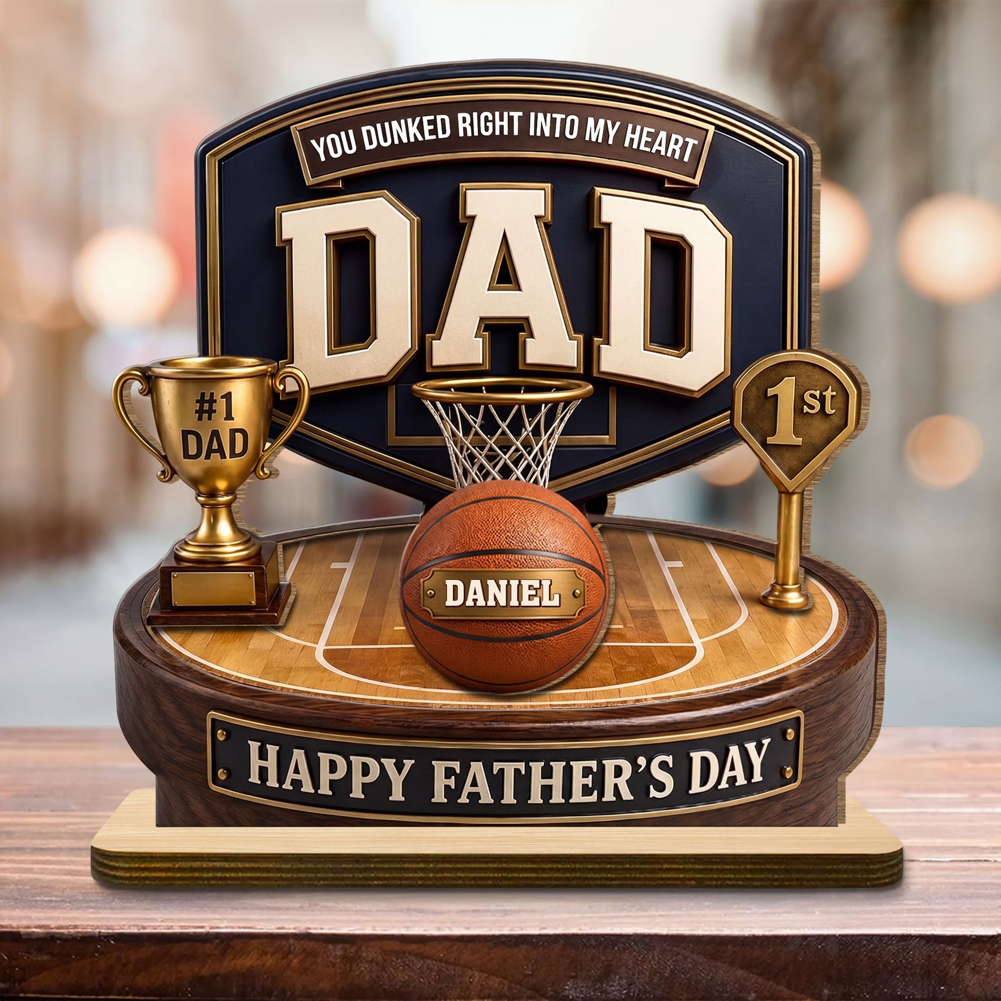 Personalized dad basketball wood plaque trophy with custom kids names on basketballs for Father's Day gift image 6