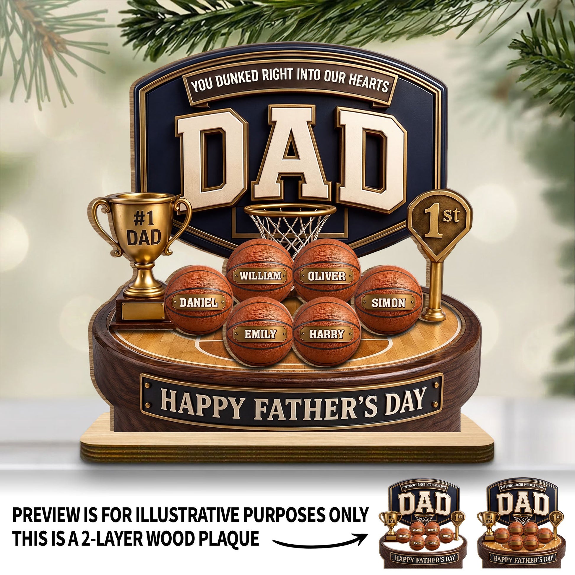 Personalized dad basketball wood plaque trophy with custom kids names on basketballs for Father's Day gift image 7