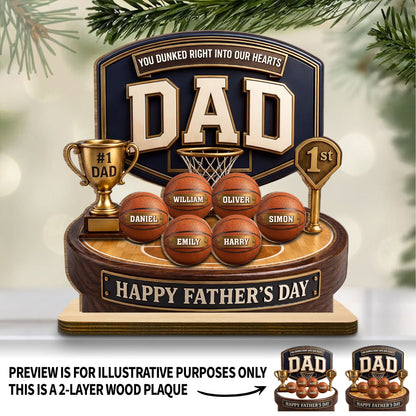 Personalized dad basketball wood plaque trophy with custom kids names on basketballs for Father's Day gift image 7