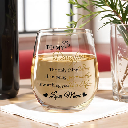 To My Daughter, The Only Thing Better, Flowers And Hearts - Personalized Stemless Wine Glass